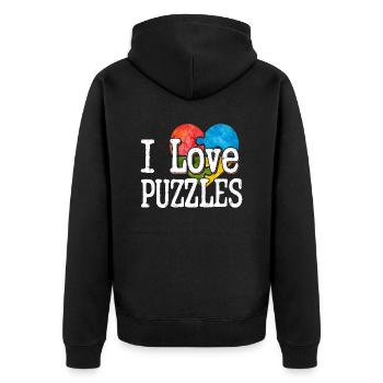 I Love Puzzles Piece Jigsaw Puzzle - Unisex Premium Organic Zip Hoodie - black - Back - Nico (187cm)