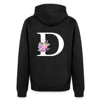 Lila Blumenbuchstabe D - Unisex Premium Bio Zip Hoodie - Schwarz - Hinten - Nico (187cm)