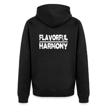 epicurean pleasure community unity bday happy - Unisex Premium Bio Zip Hoodie - Schwarz - Hinten - Nico (187cm)