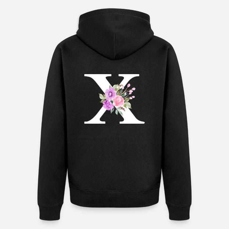 Lettre x floral violet - Veste à capuche bio Premium Unisexe - noir