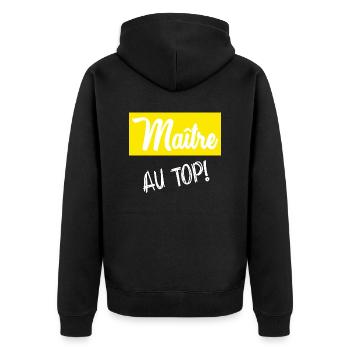 MEISTER. MEISTER. HUMOR - Unisex Premium Bio Zip Hoodie - Schwarz - Hinten - Nico (187cm)