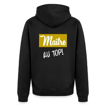MASTER. MASTER. THANK YOU. THANK YOU MASTER - Unisex Premium Organic Zip Hoodie - black - Back - Nico (187cm)
