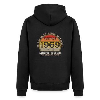 Jahrgang 1969 - Jahrgang 1969 Retro Geburtstag - Unisex Premium Bio Zip Hoodie - Schwarz - Hinten - Nico (187cm)