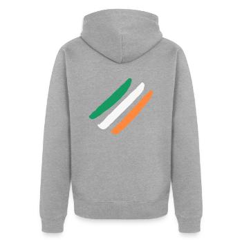 Irland / Irlandflagge - Diagonal - Stylish - Unisex Premium Bio Zip Hoodie - Grau meliert - Hinten - Nico (187cm)