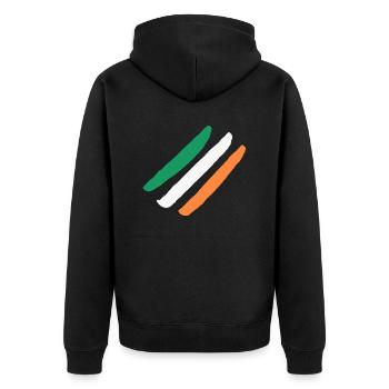Irland / Irlandflagge - Diagonal - Stylish - Unisex Premium Bio Zip Hoodie - Schwarz - Hinten - Nico (187cm)