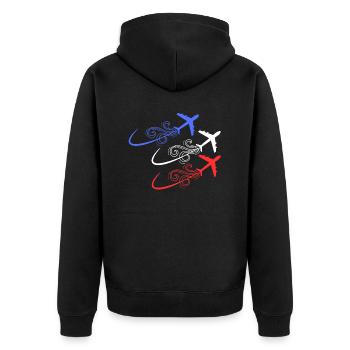 Patrouille de France, blau, weiß, rote Flugzeuge - Unisex Premium Bio Zip Hoodie - Schwarz - Hinten - Nico (187cm)