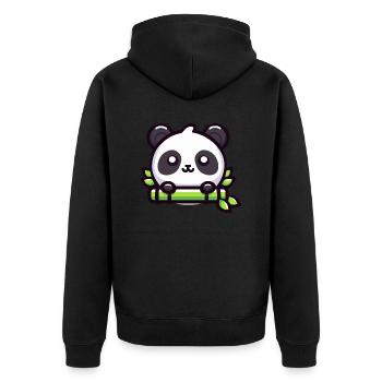 Bambus-Glückseligkeit: Chibi-Panda-Genuss - Unisex Premium Bio Zip Hoodie - Schwarz - Hinten - Nico (187cm)
