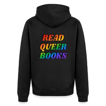 Read queer books - Unisex Premium Organic Zip Hoodie - black - Back - Nico (187cm)