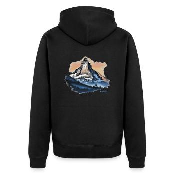 Matterhorn Souvenir Andenken Online-Shop - Unisex Premium Bio Zip Hoodie - Schwarz - Hinten - Nico (187cm)