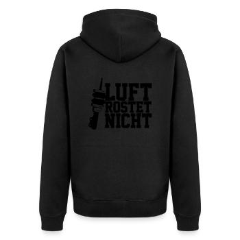 Luft rostet nicht - Unisex Premium Bio Zip Hoodie - Schwarz - Hinten - Nico (187cm)