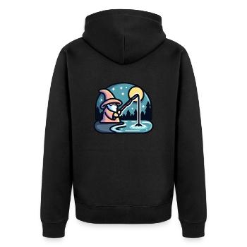Zauberer, der Angelzauber zaubert - Lustiges Wortspiel - Unisex Premium Bio Zip Hoodie - Schwarz - Hinten - Nico (187cm)
