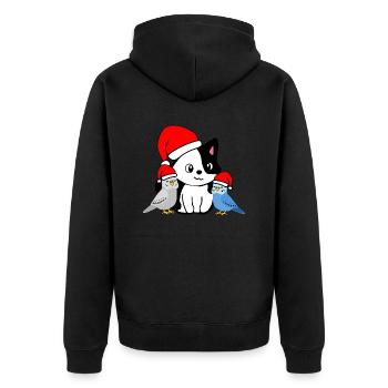 Weihnachten - Festliche Tierfreunde - Katze & Wellensittiche - Unisex Premium Bio Zip Hoodie - Schwarz - Hinten - Nico (187cm)