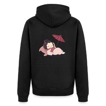 Schlafende Geisha - Unisex Premium Bio Zip Hoodie - Schwarz - Hinten - Nico (187cm)