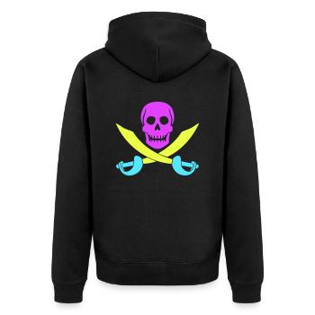Pirat Schädel Säbel Schwerter Skelett Totenkopf - Unisex Premium Bio Zip Hoodie - Schwarz - Hinten - Nico (187cm)