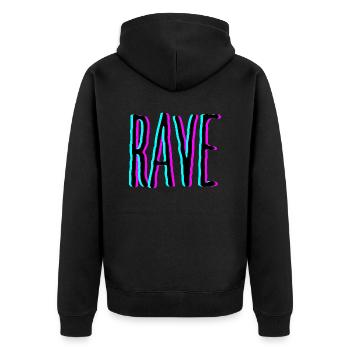 Rave - Raver Shirt - Unisex Premium Organic Zip Hoodie - black - Back - Nico (187cm)