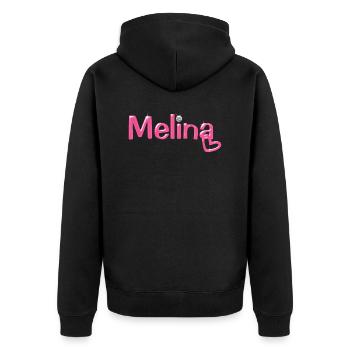 Melina Name Ballonschrift - Unisex Premium Bio Zip Hoodie - Schwarz - Hinten - Nico (187cm)