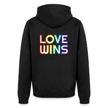 Love Wins arc-en-ciel LGBTQ gay pride slogan - Veste à capuche bio Premium Unisexe - noir - Dos - Nico (187cm)