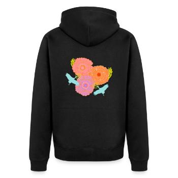 Pfingstrose und Kräne - Unisex Premium Bio Zip Hoodie - Schwarz - Hinten - Nico (187cm)