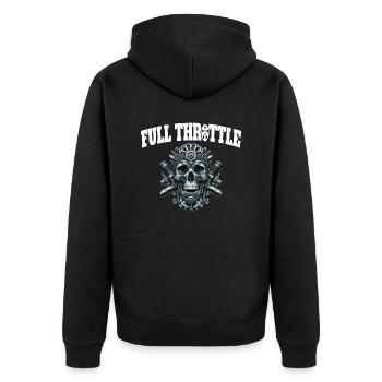 Vollgas - Full Throttle - Unisex Premium Bio Zip Hoodie - Schwarz - Hinten - Nico (187cm)