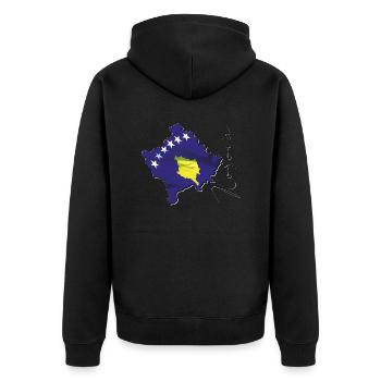 Drapeau du Kosovo sur la carte du Kosovo XK - Veste à capuche bio Premium Unisexe - noir - Dos - Nico (187cm)