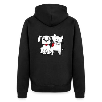 Hund Katze Zwei Freunde Team Kätzchen 2 Duo Crew - Unisex Premium Bio Zip Hoodie - Schwarz - Hinten - Nico (187cm)