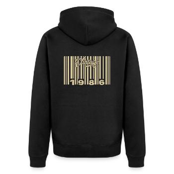 Vintage 1986 Barcode 1986: Year 2025. - Unisex Premium Organic Zip Hoodie - black - Back - Nico (187cm)