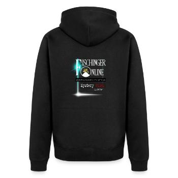 Fischinger Online mit Mystery Files groß | gekürzt - Unisex Premium Bio Zip Hoodie - Schwarz - Hinten - Nico (187cm)
