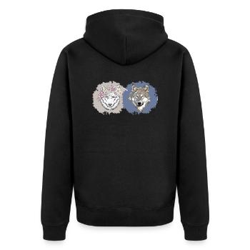 Floral and Realistic Wolves – Dual Nature Design - Unisex Premium Organic Zip Hoodie - black - Back - Nico (187cm)