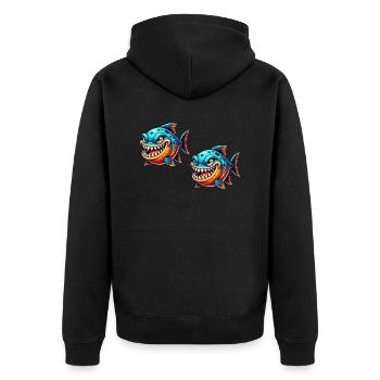 piranha comic fisch 2 - Unisex Premium Bio Zip Hoodie - Schwarz - Hinten - Nico (187cm)