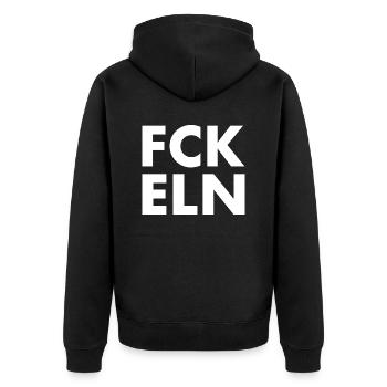 Fck eln - Unisex Premium Organic Zip Hoodie - black - Back - Nico (187cm)