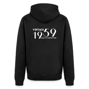Jahrgang 1959 bis zur Perfektion gealtert - Unisex Premium Bio Zip Hoodie - Schwarz - Hinten - Nico (187cm)
