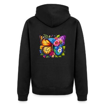 Bunter Schmetterling, von der Natur inspirierte Sommerstimmungen - Unisex Premium Bio Zip Hoodie - Schwarz - Hinten - Nico (187cm)