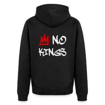 No Kings in America since 1776 - Unisex Premium Bio Zip Hoodie - Schwarz - Hinten - Nico (187cm)
