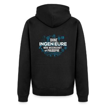 Ingenieur Philosophie - Unisex Premium Bio Zip Hoodie - Schwarz - Hinten - Nico (187cm)
