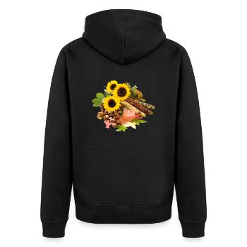 Herbst Kastanie Mais Sonnenblume - Unisex Premium Bio Zip Hoodie - Schwarz - Hinten - Nico (187cm)
