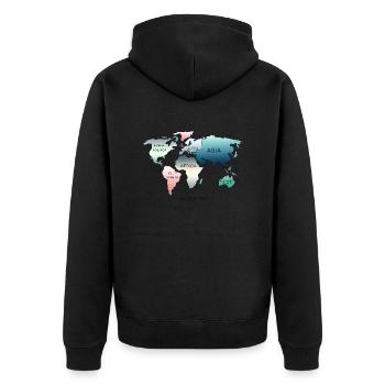 Weltkarte, World Map - Unisex Premium Bio Zip Hoodie - Schwarz - Hinten - Nico (187cm)