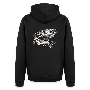 Hecht mit kontur - Unisex Premium Bio Zip Hoodie - Schwarz - Hinten - Nico (187cm)
