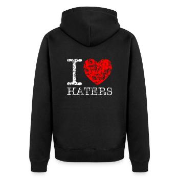 I LOVE HATERS Grunge Style - Unisex Premium Bio Zip Hoodie - Schwarz - Hinten - Nico (187cm)