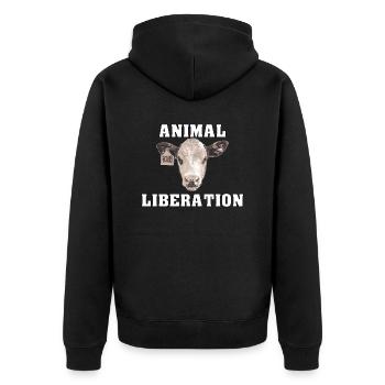 Animal Liberation Kalb - Unisex Premium Bio Zip Hoodie - Schwarz - Hinten - Nico (187cm)