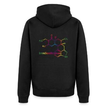 LSD Strukturformel bunter Regenbogen Drogen Rausch - Unisex Premium Bio Zip Hoodie - Schwarz - Hinten - Nico (187cm)
