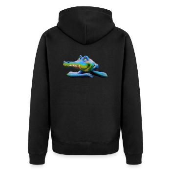 Amstrad Retro Krokodil - Maskottchen 01 - Unisex Premium Bio Zip Hoodie - Schwarz - Hinten - Nico (187cm)