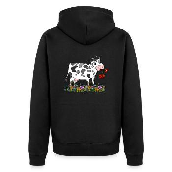 Cow - Unisex Premium Organic Zip Hoodie - black - Back - Nico (187cm)