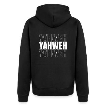 YAHWEH - Vêtements chrétiens - Veste à capuche bio Premium Unisexe - noir - Dos - Nico (187cm)
