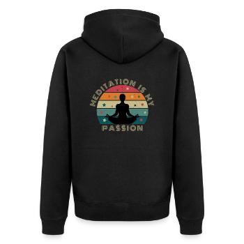 Meditation is my passion Tshirt für Spirituelle - Unisex Premium Bio Zip Hoodie - Schwarz - Hinten - Nico (187cm)