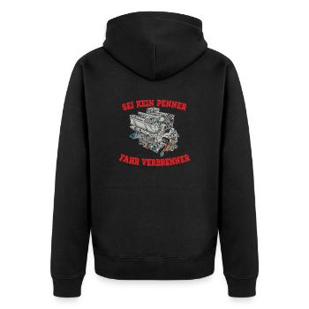 SEI KEIN PENNER FAHR VERBRENNER - Unisex Premium Bio Zip Hoodie - Schwarz - Hinten - Nico (187cm)