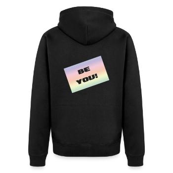 BE YOU - Unisex Premium Bio Zip Hoodie - Schwarz - Hinten - Nico (187cm)