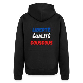 Liberté égalité couscous - Veste à capuche bio Premium Unisexe - noir - Dos - Nico (187cm)