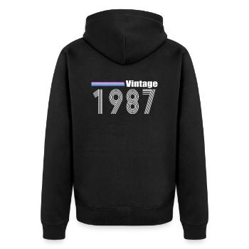 1987 - Unisex Premium Bio Zip Hoodie - Schwarz - Hinten - Nico (187cm)