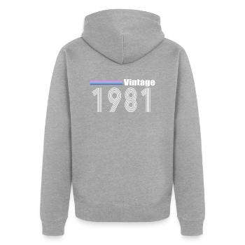 Jahrgang 1981 - Unisex Premium Bio Zip Hoodie - Grau meliert - Hinten - Nico (187cm)