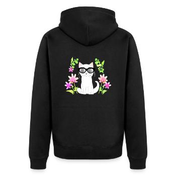 Katze mit blume - Unisex Premium Bio Zip Hoodie - Schwarz - Hinten - Nico (187cm)
